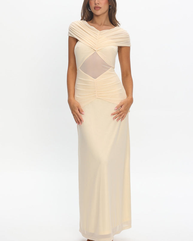 Cream Sheer Waist Ruched Maxi Waist