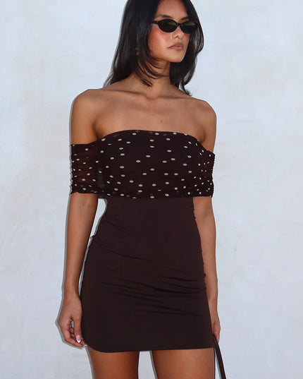 Brown Off-Shoulder Mini Dress
