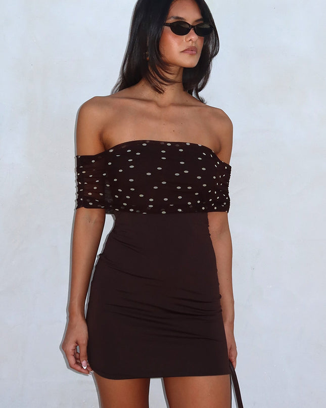 Brown Off-Shoulder Mini Dress