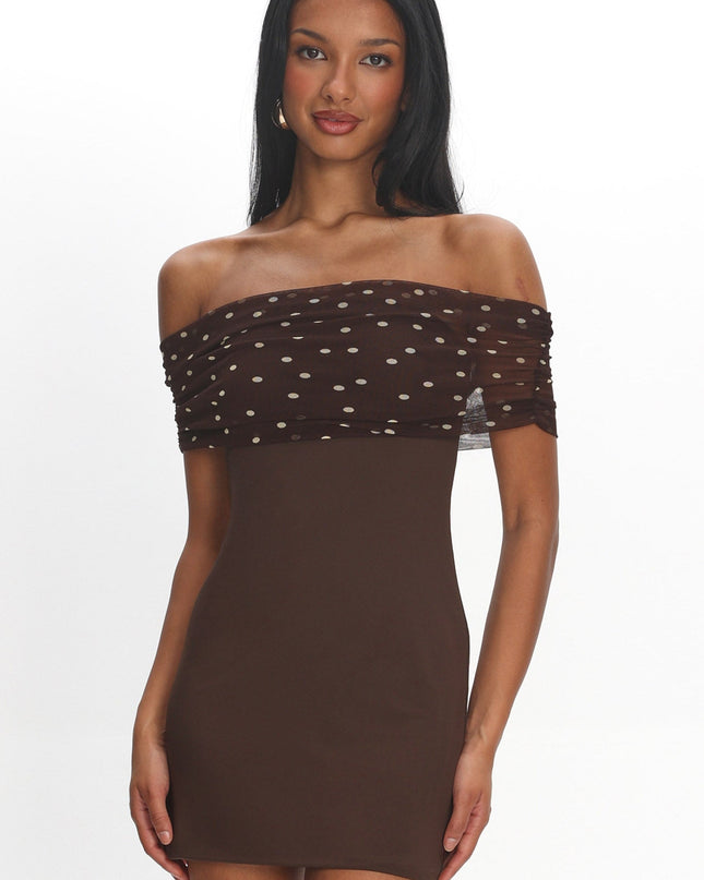Brown Off-Shoulder Mini Dress