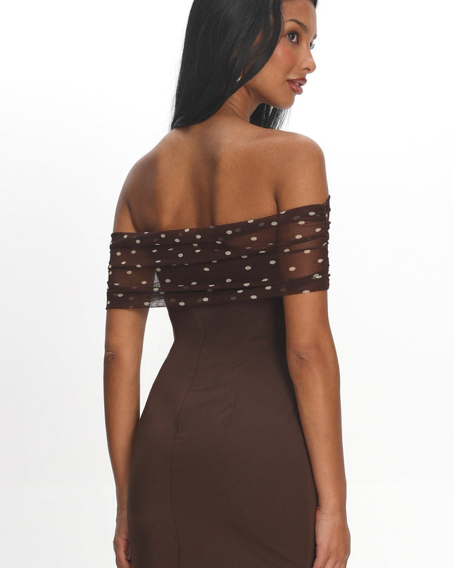 Brown Off-Shoulder Mini Dress