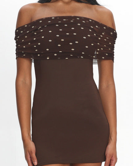 Brown Off-Shoulder Mini Dress