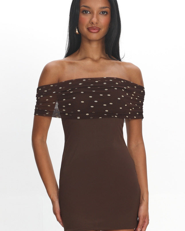 Brown Off-Shoulder Mini Dress