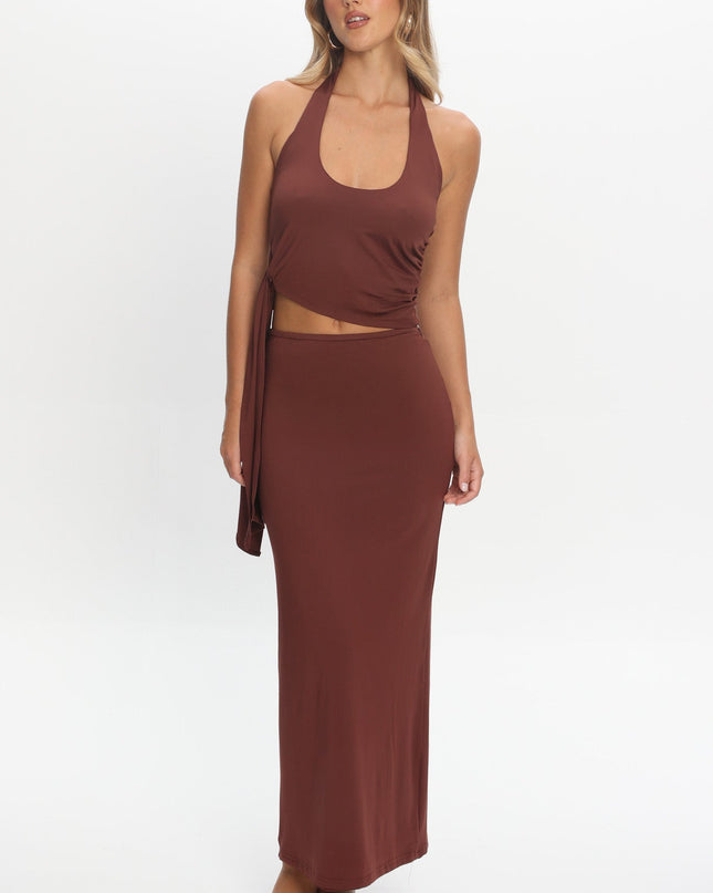 Wine Side Tie Halter Top