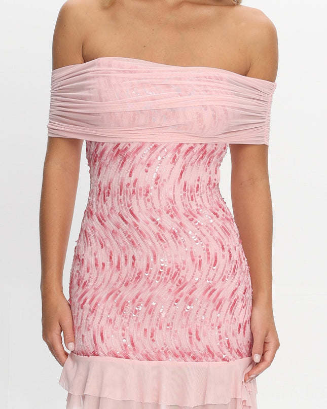 Pink Off-Shoulder Mini Dress
