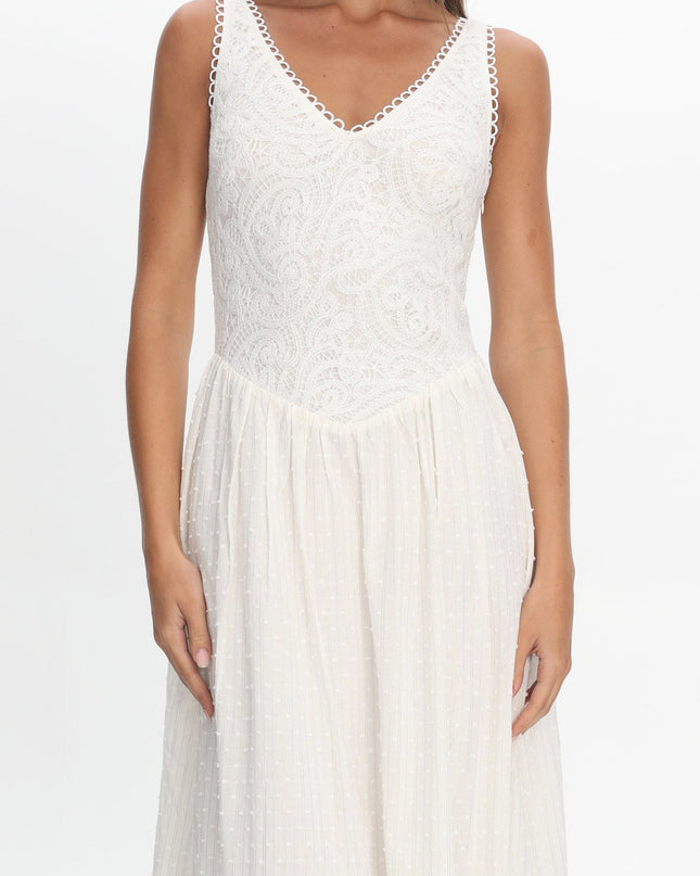 White Lace Bodice Maxi Dress