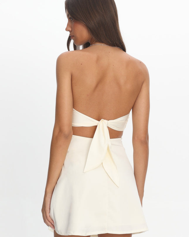 Ivory Strap Cut-Out Mini Dress