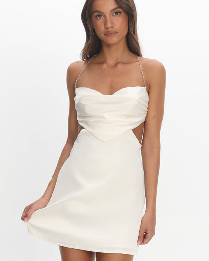 Ivory Strap Cut-Out Mini Dress