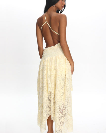 Butter Back Cut-Out Waist Midi Dress Lace
