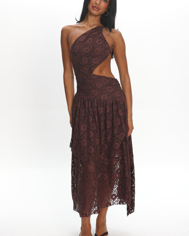 Chocolate Back Cut-Out Waist Midi Dress Lace