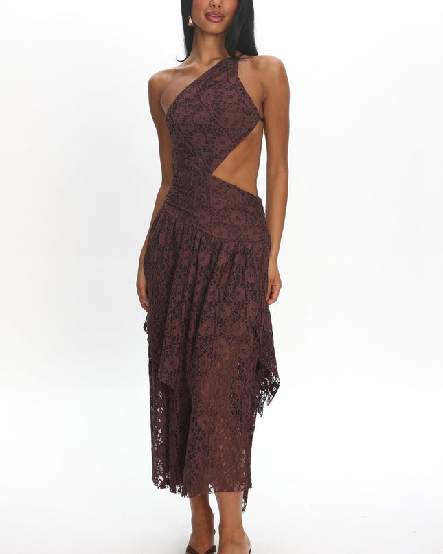 Chocolate Back Cut-Out Waist Midi Dress Lace