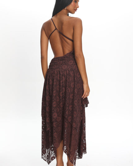 Chocolate Back Cut-Out Waist Midi Dress Lace