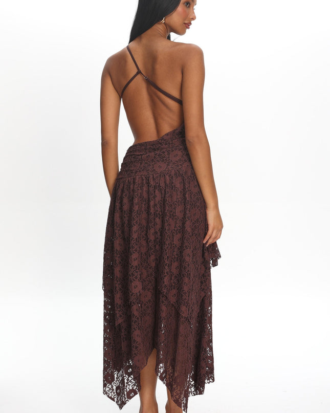 Chocolate Back Cut-Out Waist Midi Dress Lace