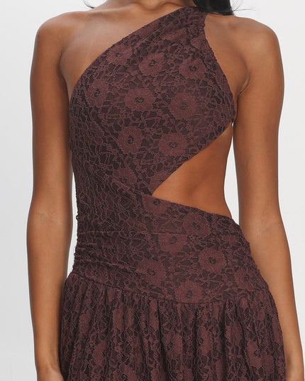 Chocolate Back Cut-Out Waist Midi Dress Lace