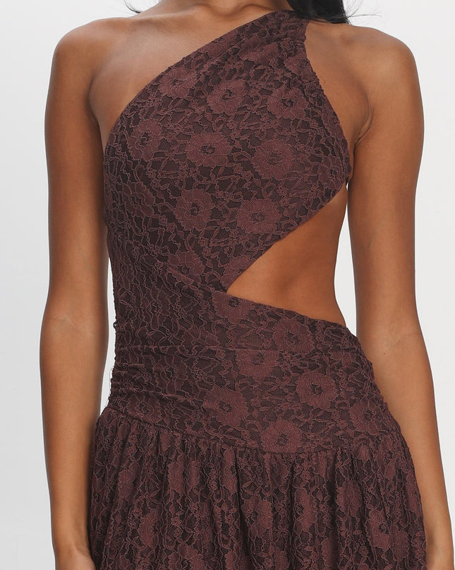 Chocolate Back Cut-Out Waist Midi Dress Lace