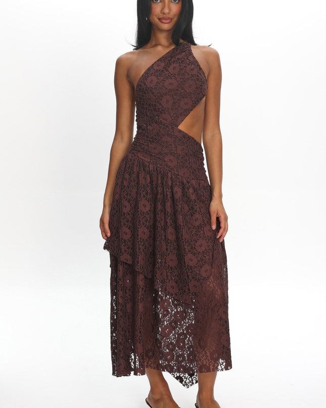 Chocolate Back Cut-Out Waist Midi Dress Lace