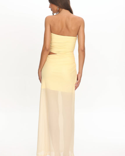 Lemon Sheer Hem Strapless Maxi Dress