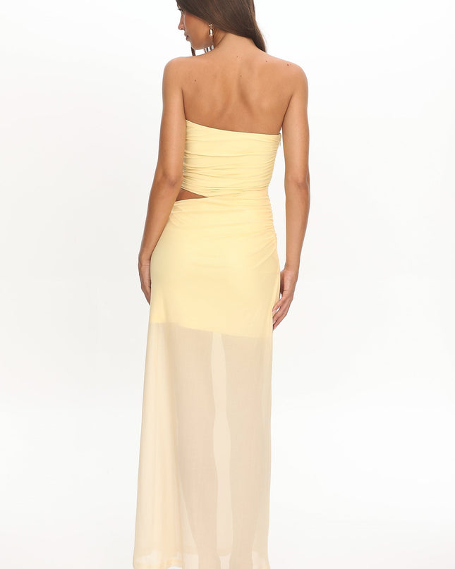 Lemon Sheer Hem Strapless Maxi Dress