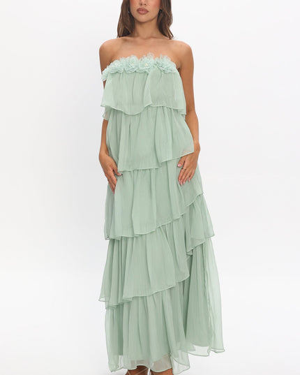 Sage Tiered Ruffle Maxi Dress