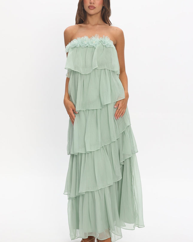 Sage Tiered Ruffle Maxi Dress