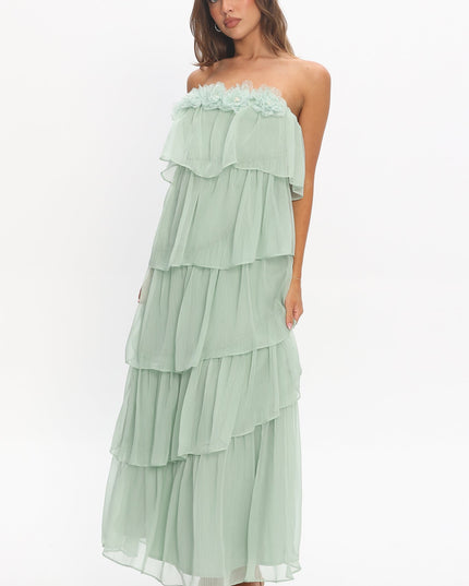 Sage Tiered Ruffle Maxi Dress