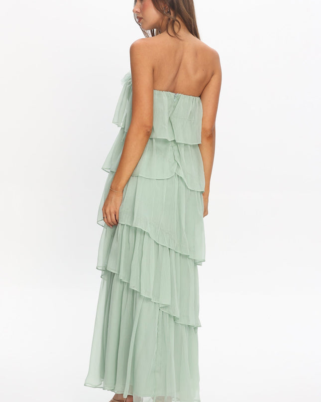 Sage Tiered Ruffle Maxi Dress