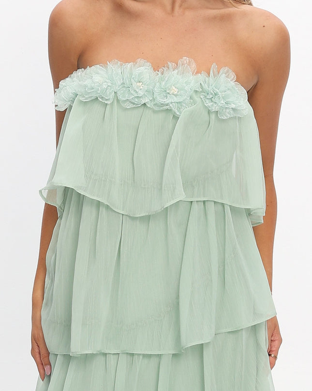 Sage Tiered Ruffle Maxi Dress