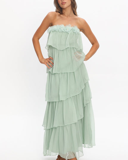 Sage Tiered Ruffle Maxi Dress