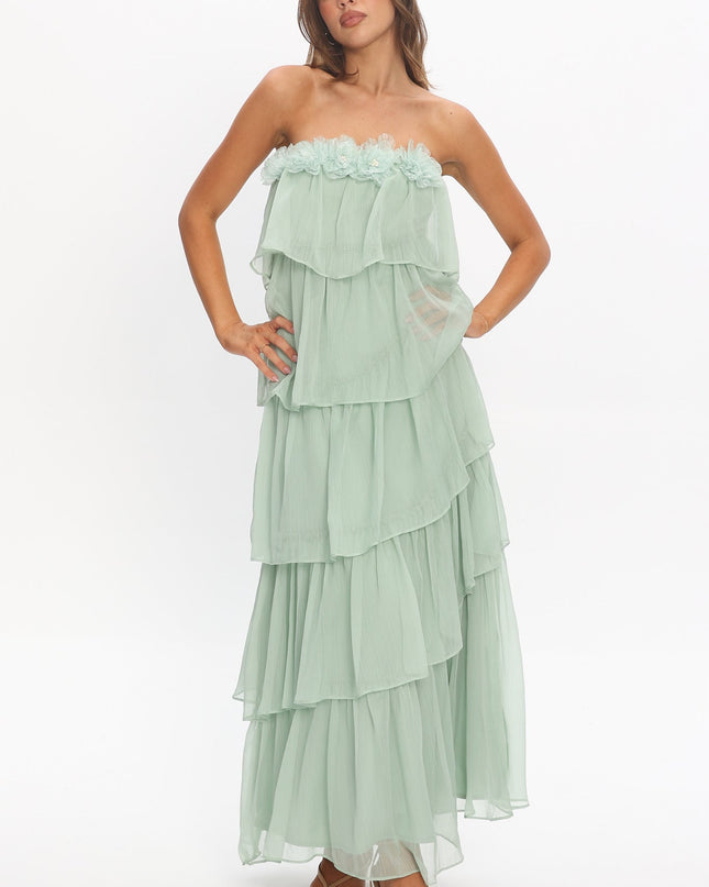 Sage Tiered Ruffle Maxi Dress