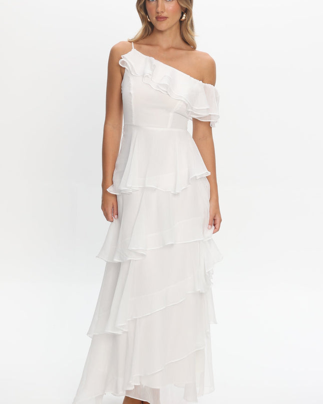Ivory One-Shoulder Tiered Maxi Dress