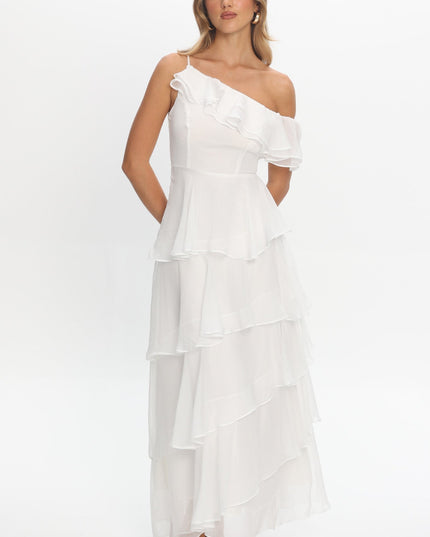 Ivory One-Shoulder Tiered Maxi Dress