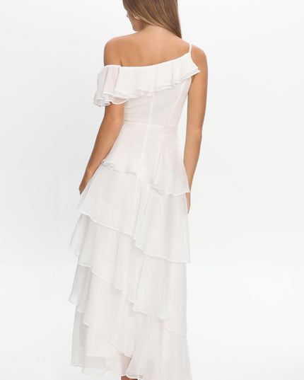 Ivory One-Shoulder Tiered Maxi Dress