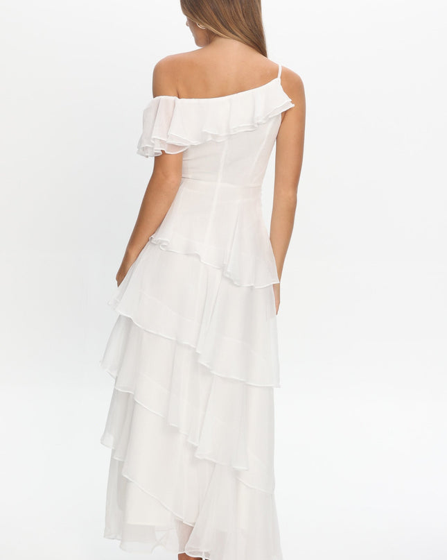 Ivory One-Shoulder Tiered Maxi Dress