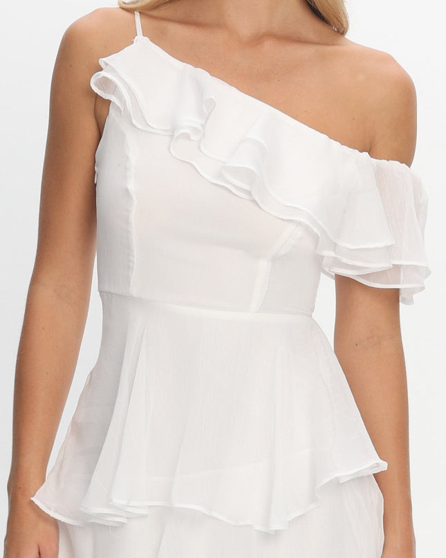 Ivory One-Shoulder Tiered Maxi Dress