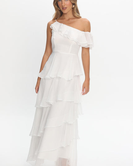 Ivory One-Shoulder Tiered Maxi Dress