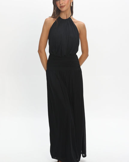 Black Backless Halter Maxi Dress