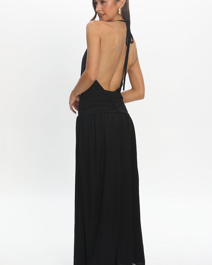 Black Backless Halter Maxi Dress