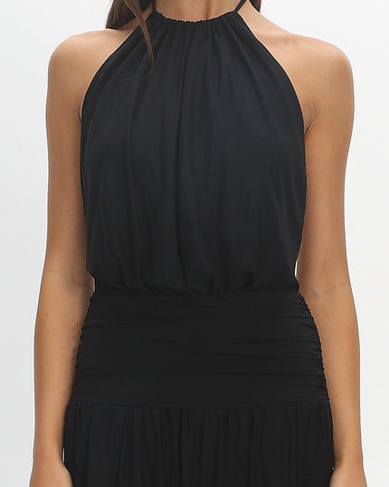 Black Backless Halter Maxi Dress