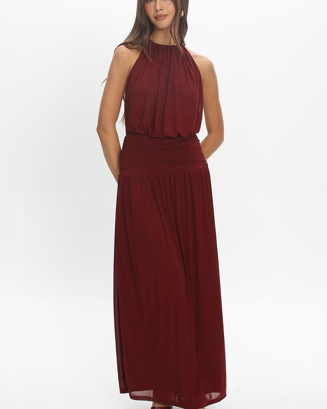 Cherry Backless Halter Maxi Dress