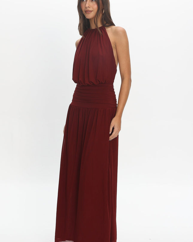 Cherry Backless Halter Maxi Dress