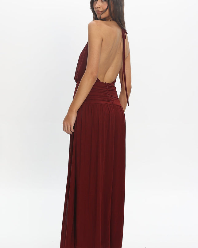 Cherry Backless Halter Maxi Dress