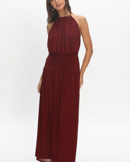 Cherry Backless Halter Maxi Dress