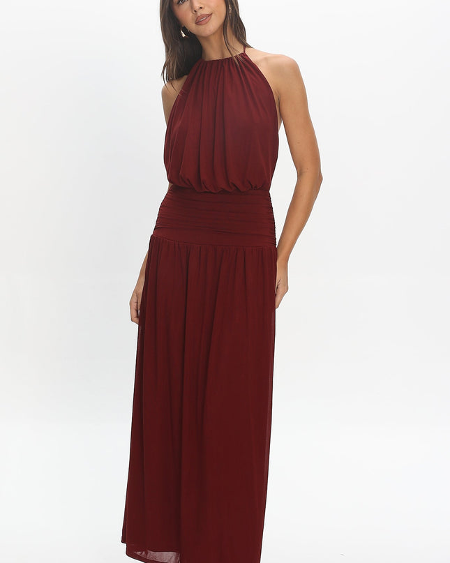 Cherry Backless Halter Maxi Dress