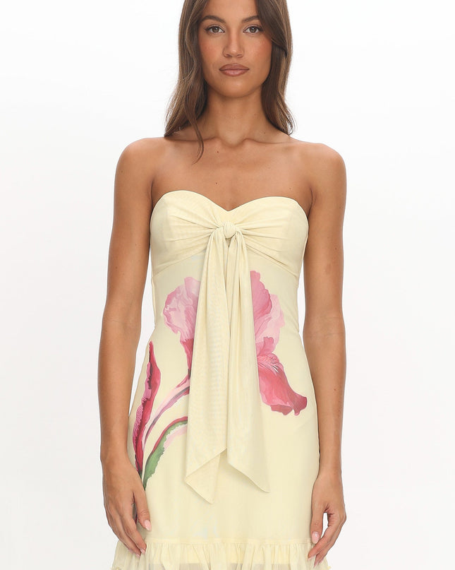 Lemon Sweetheart Neckline Strapless Mini Dress