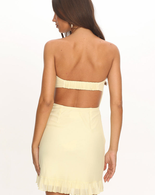 Lemon Sweetheart Neckline Strapless Mini Dress
