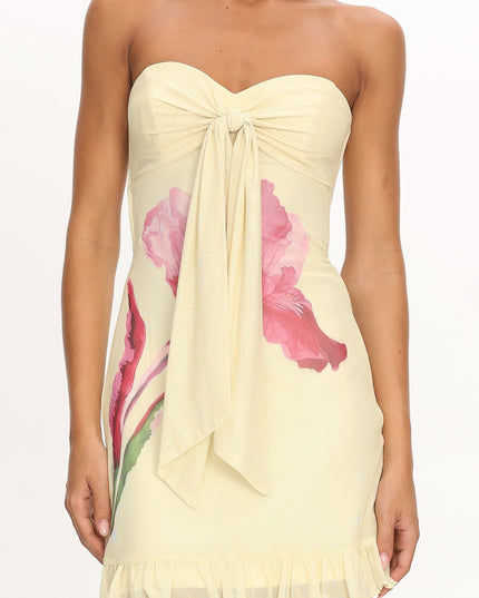 Lemon Sweetheart Neckline Strapless Mini Dress