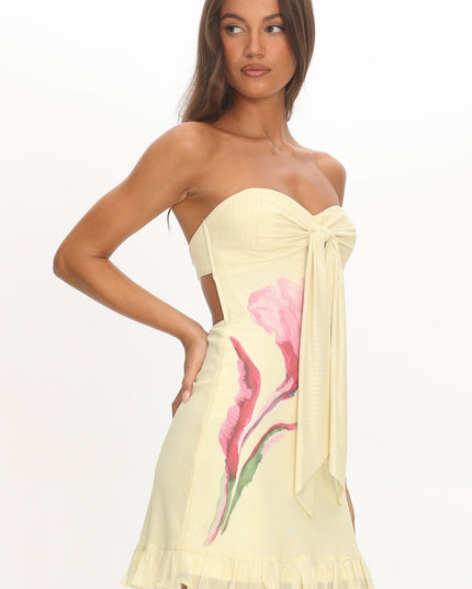 Lemon Sweetheart Neckline Strapless Mini Dress
