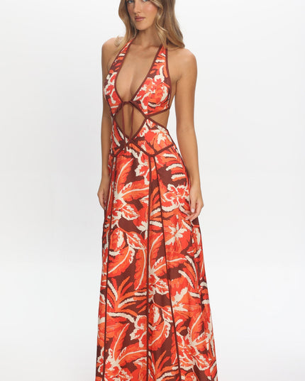 Berry Cut-Out Maxi Dress Print