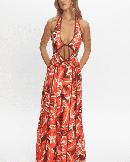 Berry Cut-Out Maxi Dress Print