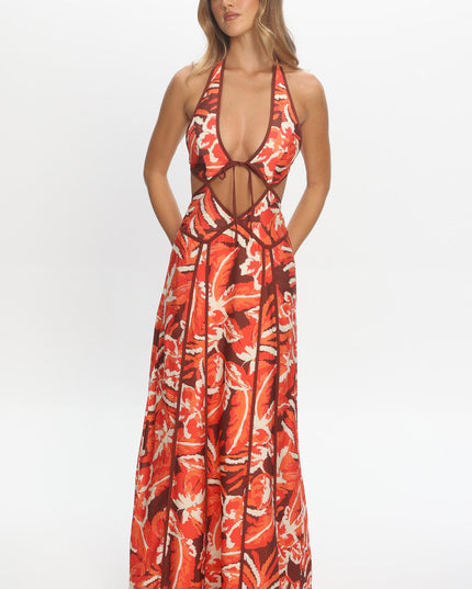 Berry Cut-Out Maxi Dress Print
